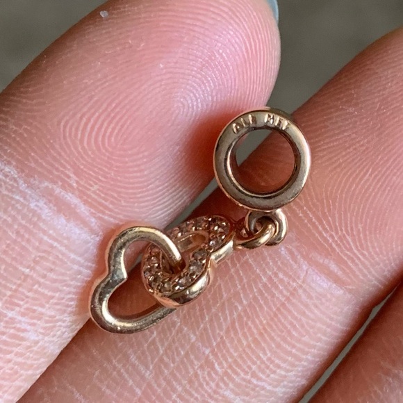 Retired Pandora Rose Interlocking Love Heart Dangle Charm with Clear Zirconia - Picture 9 of 9